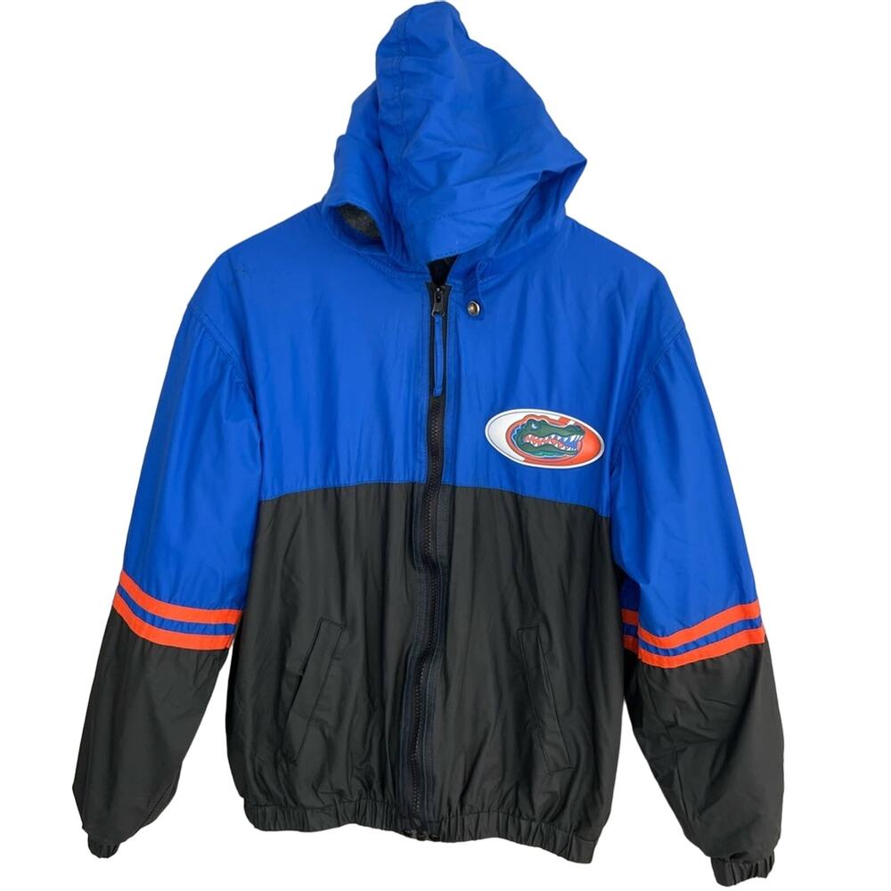 NCAA Blue and Black Hooded Raincoat with Orange Stripe Accents